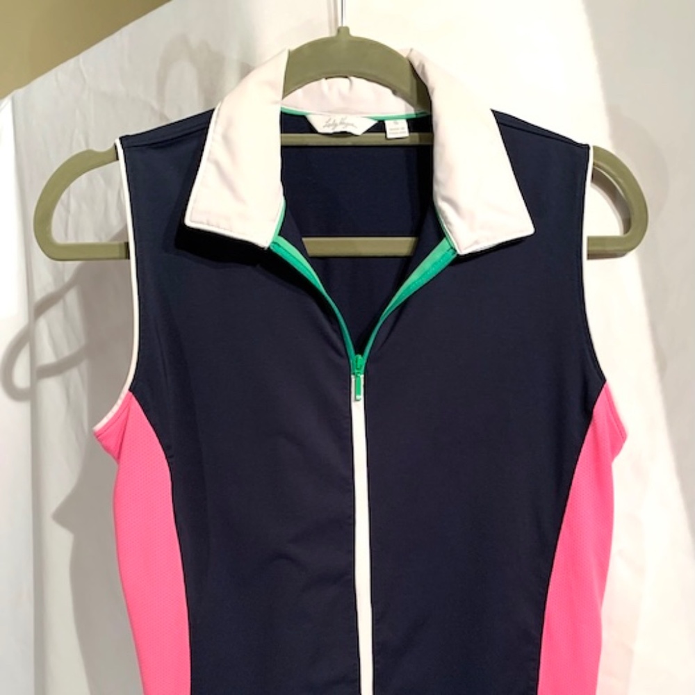 Lady Hagen Pink White Blue half zip top size Medium golf tennis - Small